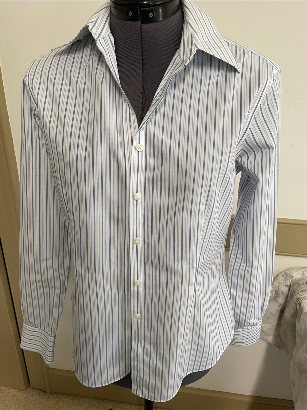 Womens Brooks Brothers fitted 346 Slim Fit Blue Stripe Dress Shirt